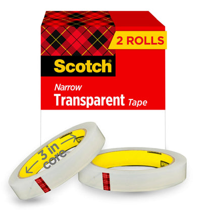 Scotch Transparent Tape, 2 Rolls, 1/2 x 2592 Inches, Classic Glossy-Finish, Boxed (600-2P12-72)