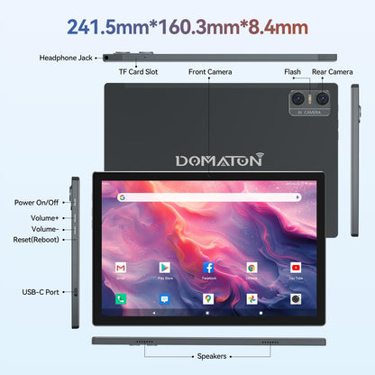 Android 14 Tablet 2025 Latest Tablets, 10 inch Tablet (4+4)GB RAM 64GB ROM 1TB Expand, 2 in 1 Tablets with Keyboard, Case, Stylus, Octa-Core Tableta PC, WiFi 6, Bluetooth, Dual Camera,7000mAh Battery
