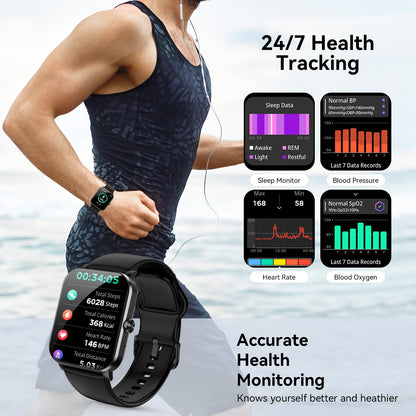 Smart Watch, 1.85" Smartwatch for Men Women (Answer/Make Call), Heart Rate, Sleep Monitor, Pedometer, 120+ Sport Modes Activity Tracker, IP68 Waterproof Fitness Watch for Android iOS (Black)