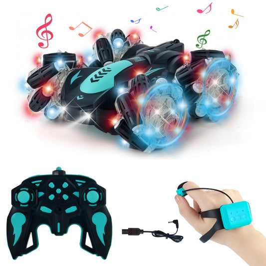 Zokugar Gesture Sensing RC Stunt Car, 360 Spins Double Sided Hand Controlled Glove RC Car with Lights Music, Birthday Gifts for Boys Age 6-12