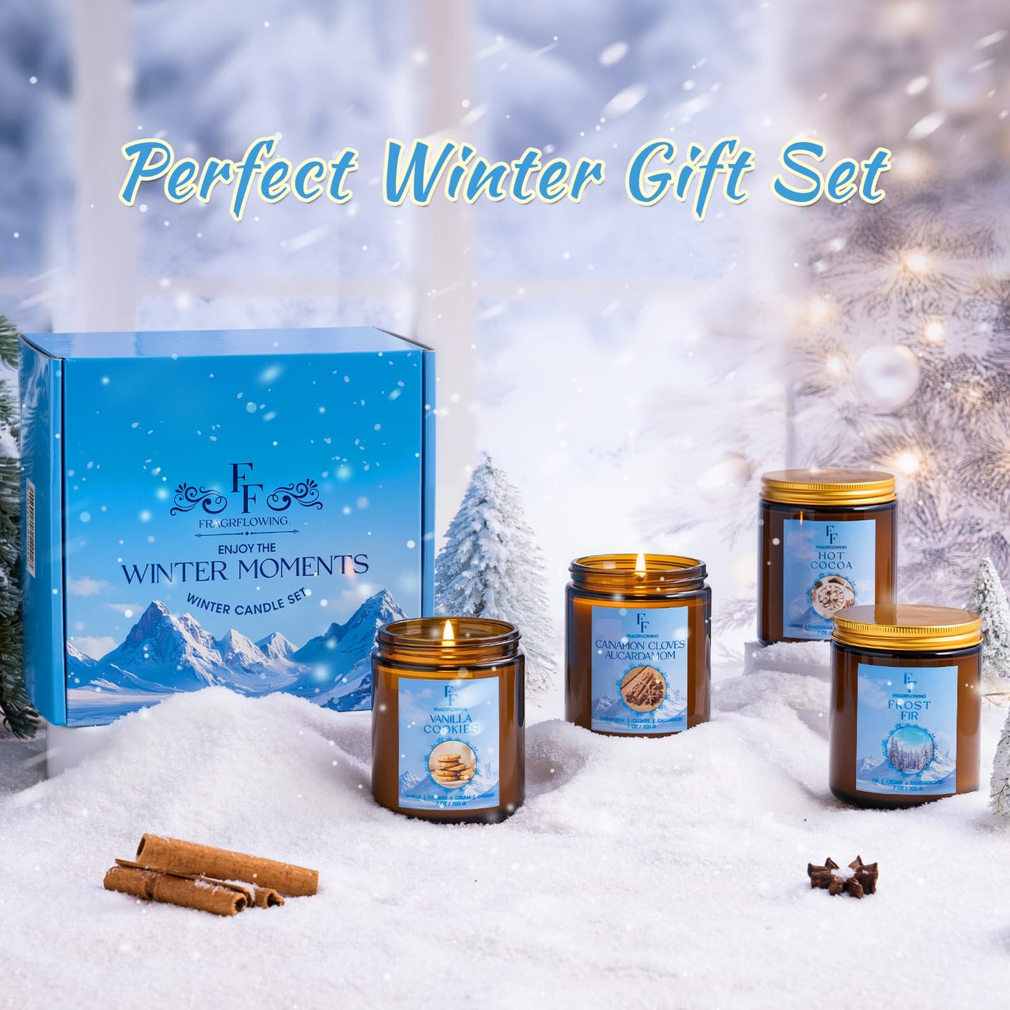 Winter Candle, Hot Cocoa Scented Candles for Home, Holiday Candles Natural Soy Candle, Aromatherapy Candle 7 oz Jar Candles Winter Gifts for Women Men