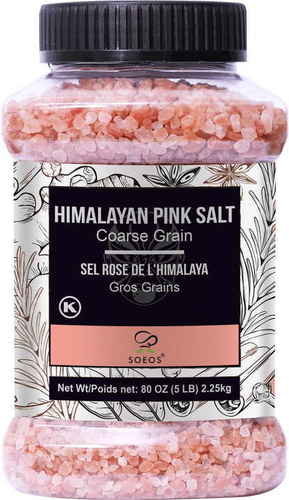 Soeos Himalayan Pink Salt, Coarse Grain, 80oz (5 Pound), Pink Salt, Kosher Salt, Pink Himalayan Sea Salt Coarse for Grinder Refill