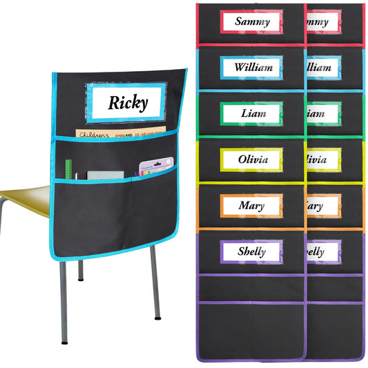 AZKAQA 12 Pack Classroom Chair Pockets 19x16.8 Inch Chairback Buddy Pocket Chart Seat Back Organizer Student Storage with Lable Slot for Classroom Kindergarten School Home