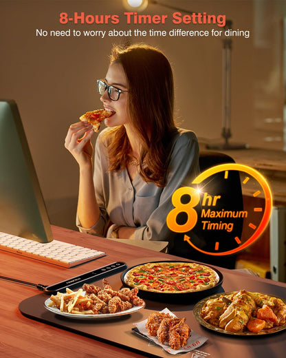 Food Warming Mat, iTRUSOU Silicone Electric Warming Tray with 7 Temp-Settings, 1-8Hr Auto Shut-Off, Switchable Fahrenheit/Celsius, Upgrade Strap Keep Food Warm at Buffet, Party, Sabbath, Daily Use