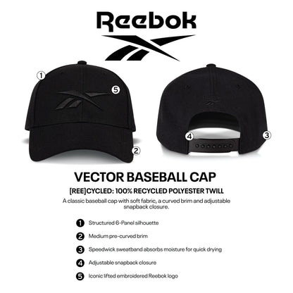 Reebok Medium Curved Brim with Breathable Design Classic Ballcap with Adjustable Snapback for Men and Women (One Size Fits Most), White