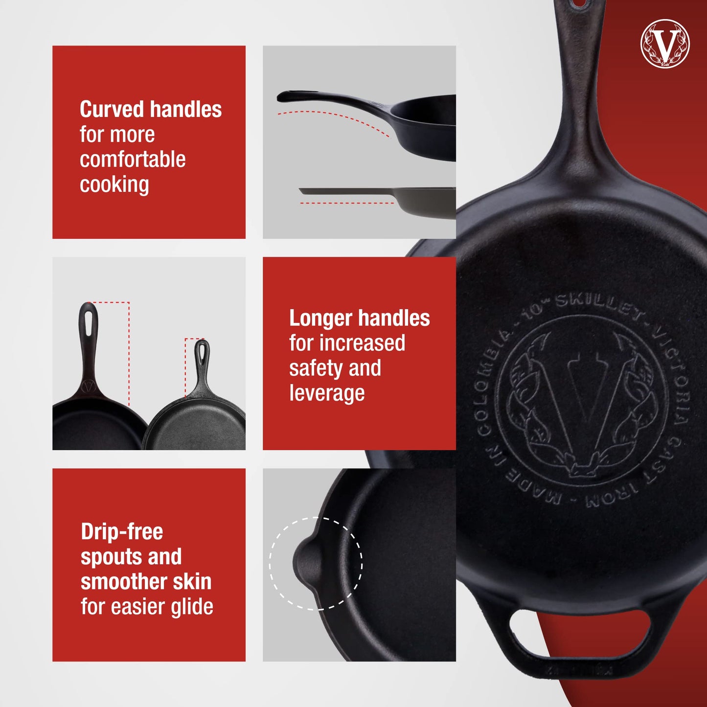 Victoria 10-Inch Cast Iron Skillet, Pre-Seasoned Cast-Iron Frying Pan with Long Handle, Made in Colombia