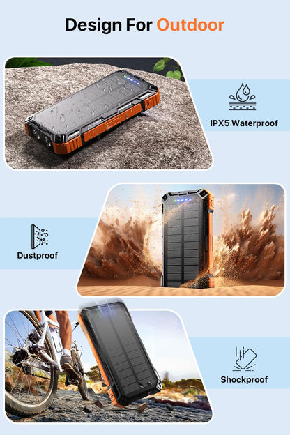 Power Bank 49800mAh Solar Charger Wireless Charging USB-C 5V/3.1A Fast Charging with 4 Built-in Cables LED Flashlight Battery Pack Compatible with iPhone, iPad, Galaxy, Perfect for Camping, Hiking