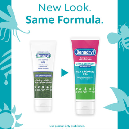 Benadryl Extra Strength Anti Itch Relief Gel, 2% Diphenhydramine HCl, Relief from Insect Bites, Sunburn & More, Great for Camping Essentials, 3.5 fl oz