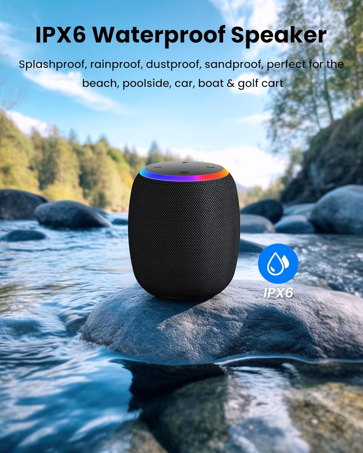 ZICOROOP Bluetooth Speakers,Portable Wireless Speaker with 15W Stereo Sound, IPX6 Waterproof Speaker with LED Light, Bluetooth TWS, Portable Speaker for Shower Outdoor Party Beach Camping