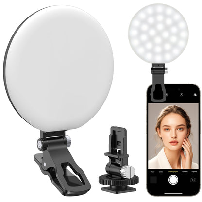 Anautin 60 LED Ring Light, Rechargeable Selfie With Front & Back Clip, 2500-6500K Portable Phone, Adjustable 3 Modes for iPhone, iPad, Tablet, Laptop, CRI97+, 90 Grams (Black)
