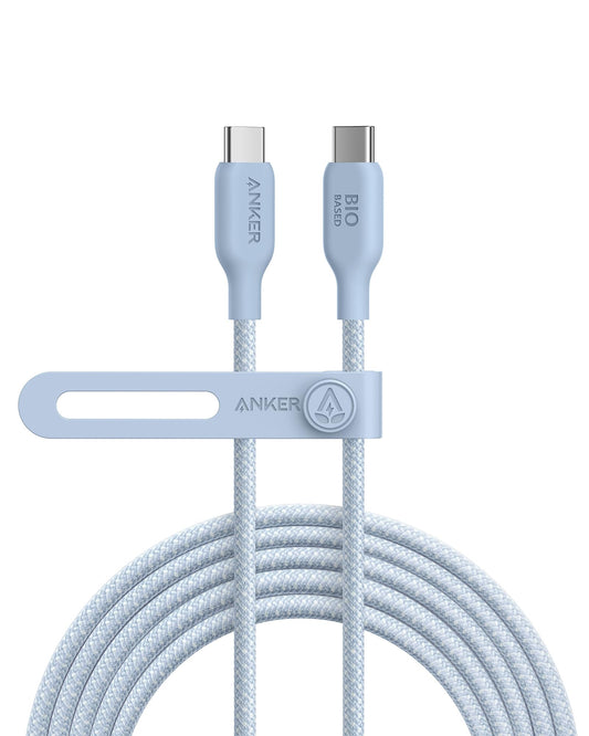 Anker USB C Cable, 240W Bio-Braided Type C Fast Charge Cord for iPhone 16/16 Pro, MacBook Pro 2020, iPad Pro,and More(USB 2.0, 10FT, Ice Lake Blue)