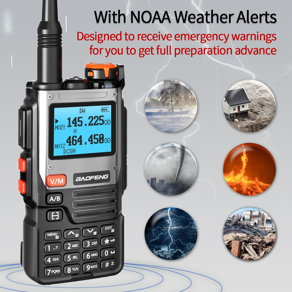 BaoFeng Ham Radio NA-K61 Handheld Long Range Rechargeable Type-C 2600mAh Walkie Talkies for Adults 5RM K5 Two Way Radio with Earpiece,NOAA Weather Receiver,Copy Frequency for Hunting Survival Gear