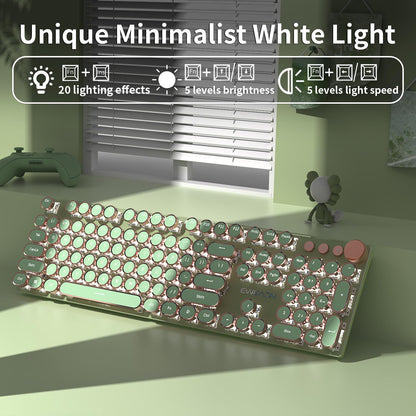 SEUNKWANG EWEADN Typewriter Style Mechanical Gaming Keyboard,104 Keys Backlit LED Keyboard, Media Control Knob, Wired Computer Keyboard Pink Switch for Windows/Mac/PC-Green