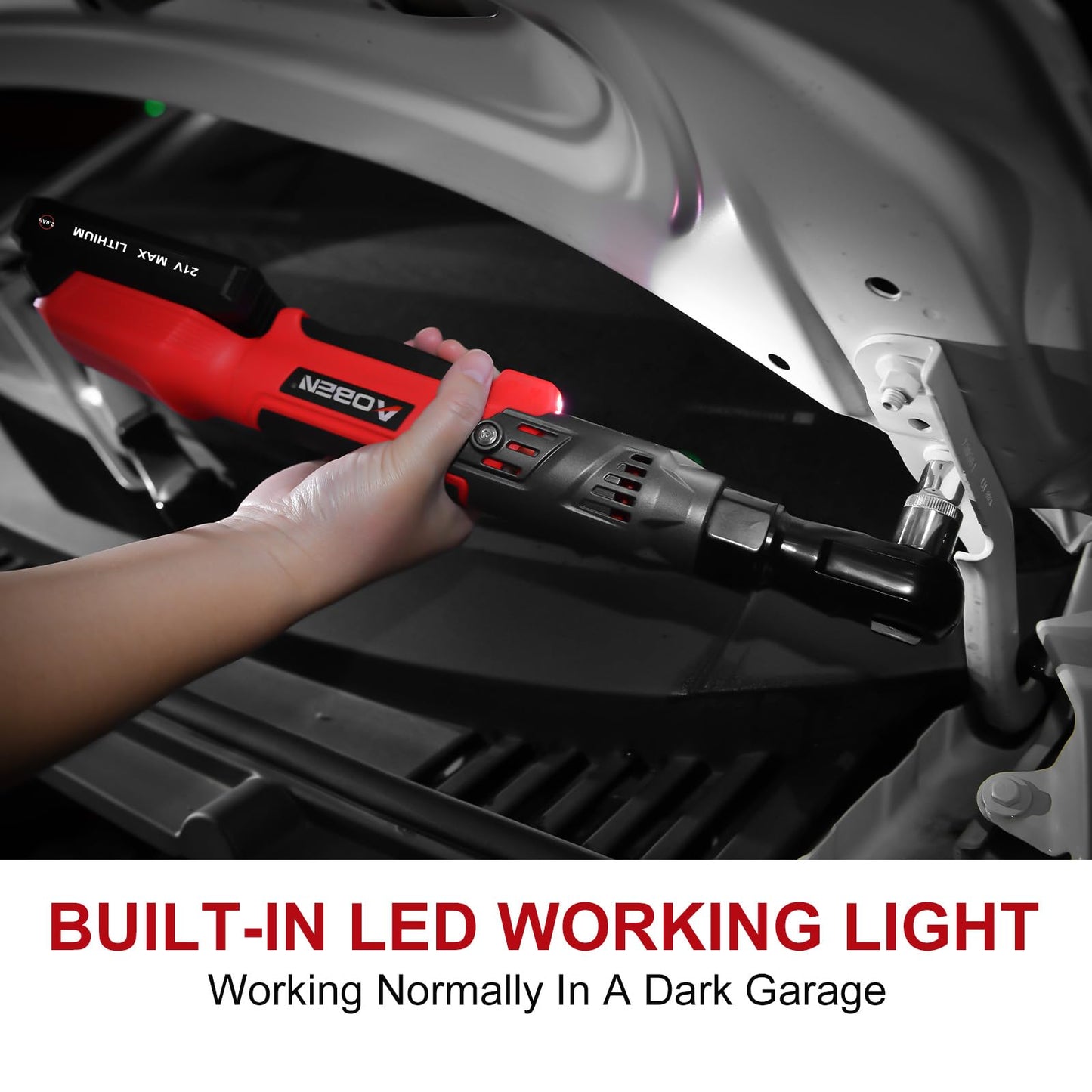 AOBEN 21V 1/2" Cordless Ratchet Wrench Kit-74 Ft-lbs Brushless Electric Power Ratchet with Variable Speed, 2X2000mAh Lithium-Ion Battery, Charger, 8 Sockets, 1/4" & 3/8" Adaptors, 3" Extension Bar