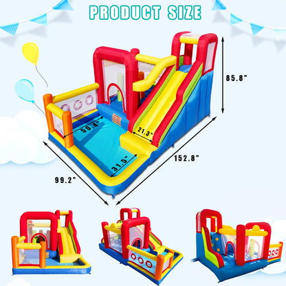 Hongcoral Bounce House, Inflatable Bounce Castle with Blower for Kids, Blow Up Jumping Bouncer with Slide, Climbing Wall, Obstacles, Trampoline, Ball Pit Pool for Indoor Outdoor
