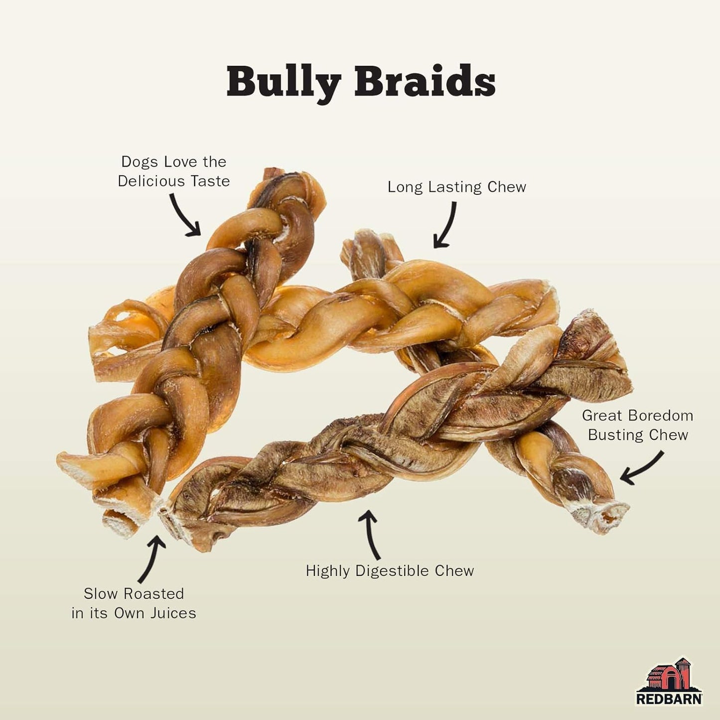 Redbarn Pet Products All Natural 5"-8" Braided Bully Sticks for Small & Large Dogs - Healthy Long Lasting Beef Chews Variety Party Pack - Single Ingredient Low Odor Rawhide Free - 8 oz Bag