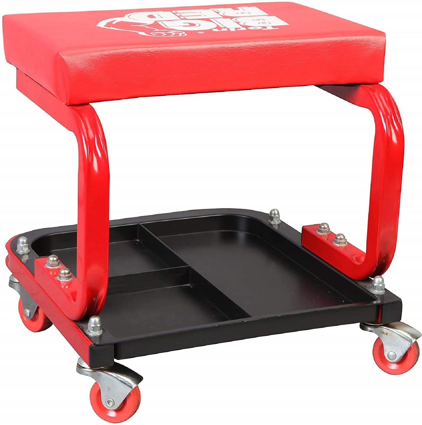 Torin TR6300 Red Rolling Creeper Garage/Shop Seat: Padded Mechanic Stool with Tool Tray Large