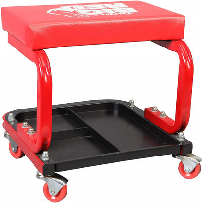 Torin TR6300 Red Rolling Creeper Garage/Shop Seat: Padded Mechanic Stool with Tool Tray Large