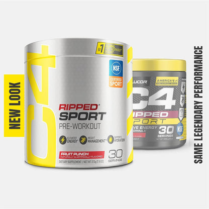 C4 Ripped Sport Pre Workout Powder Fruit Punch - NSF Certified for Sport + Sugar Free Preworkout Energy Supplement for Men & Women - 135mg Caffeine + Weight Loss - 30 Servings