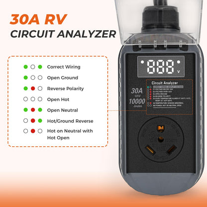 ALIESTFDNO Smart RV Surge Protector 30 Amp 10000 Joules with High/Low Voltage Protection, RV Circuit Analyzer Full Protection, Upgraded Waterproof RV Adapter Plug for Camping Travel Trailer