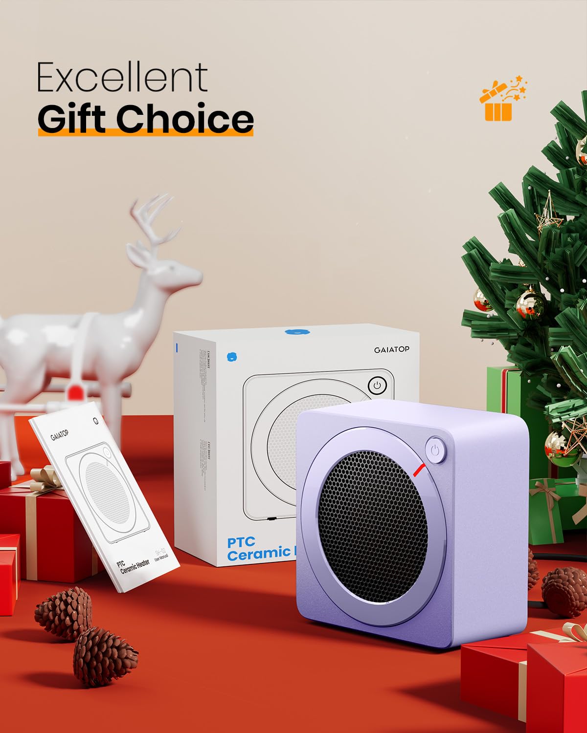 Gaiatop Mini Space Heater, Lightweight PTC Ceramic Fast Heating 500W Energy Efficient for Indoor Use, Overheating & 45° Tip-Over Protection, Portable Desk Electric Heaters for Office Home Purple