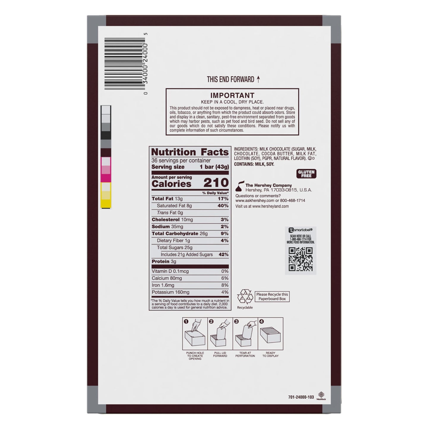 HERSHEY'S Milk Chocolate Candy Bars, 1.55 oz (36 Count)