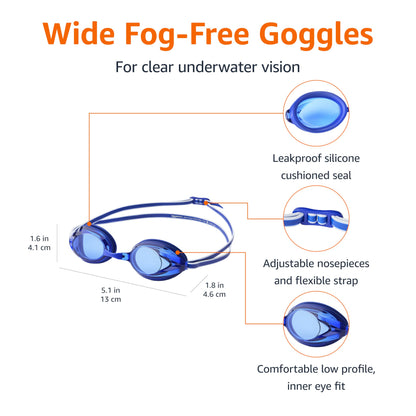Amazon Basics Unisex Swim Goggles, Adult, Blue
