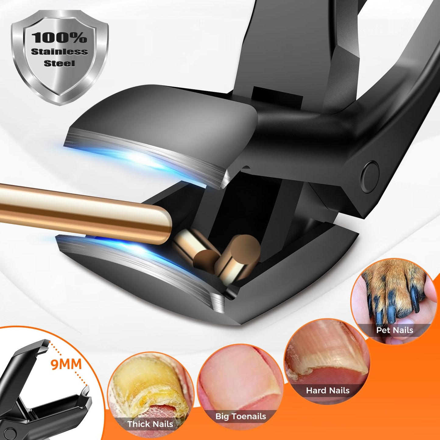 Toenail Clippers for Seniors Thick Toenails, Upgrade Angled Head Large Toe Nail Clippers for Men with Wide Jaw Opening, Sharp Heavy Duty Fingernail Clipper Cutter with Catcher Long Handle -Black