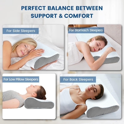 Memory Foam Pillows Neck Pillow Bed Pillow for Sleeping, Ergonomic Cervical Pillow for Neck and Shoulder Pain Relief,Orthopedic Contour Pillow for Side Back Stomach Sleeper(Blue&Grey)