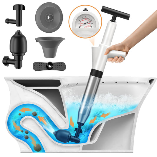 Toilet Plunger, Drain Clog Remover, High-Pressure Air Drain Blaster with Real-Time Barometer Powerful Drain Snake Sink Plunger Plumbing Tools, Plungers for Bathroom, Sink, Floor, Kitchen Clogged