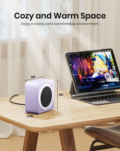 Gaiatop Mini Space Heater, Lightweight PTC Ceramic Fast Heating 500W Energy Efficient for Indoor Use, Overheating & 45° Tip-Over Protection, Portable Desk Electric Heaters for Office Home Purple