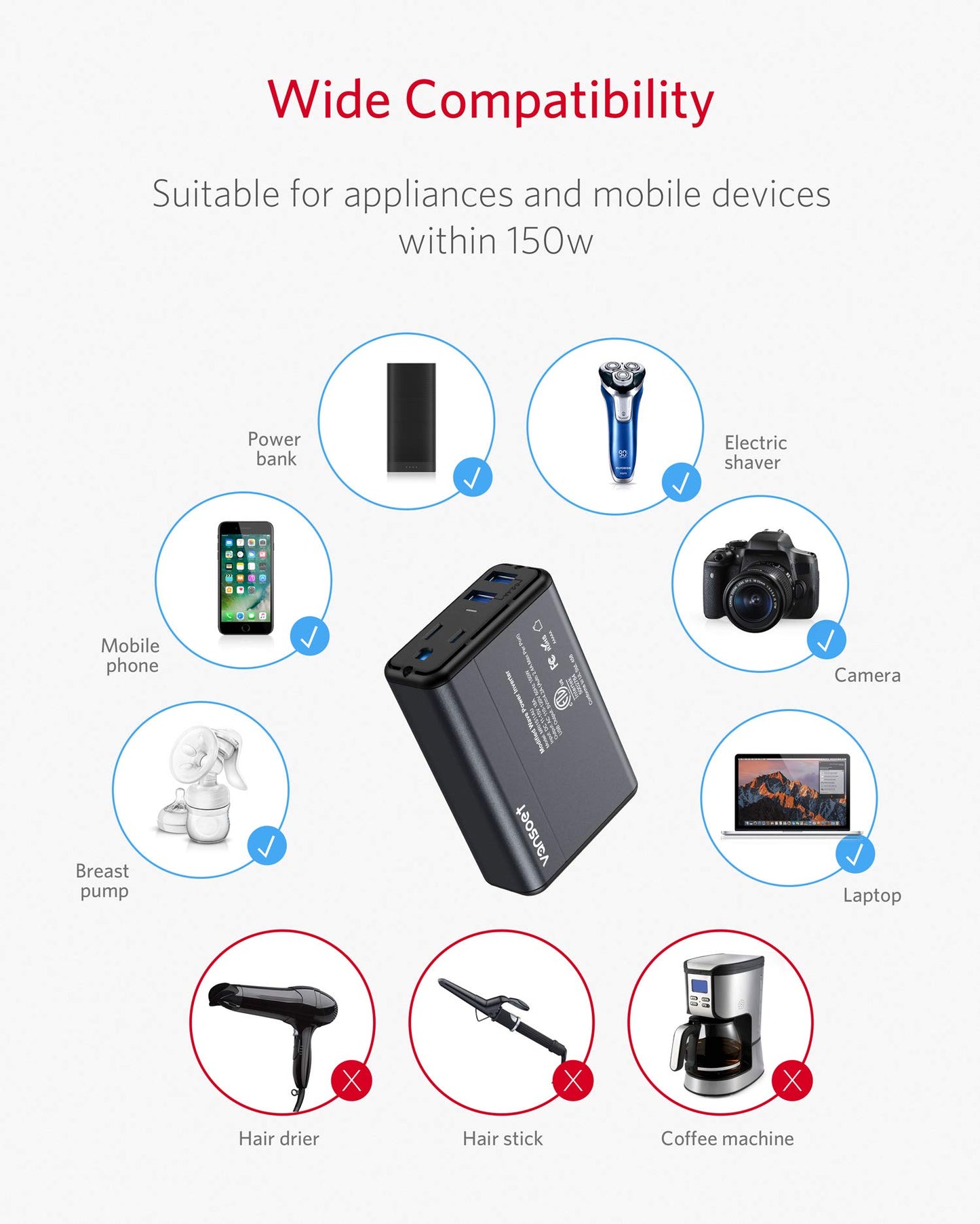 vansoet 150W Power Inverter DC 12V to 110V AC Car Inverter with 4.2A Dual USB Car Adapter (Red) (Black)
