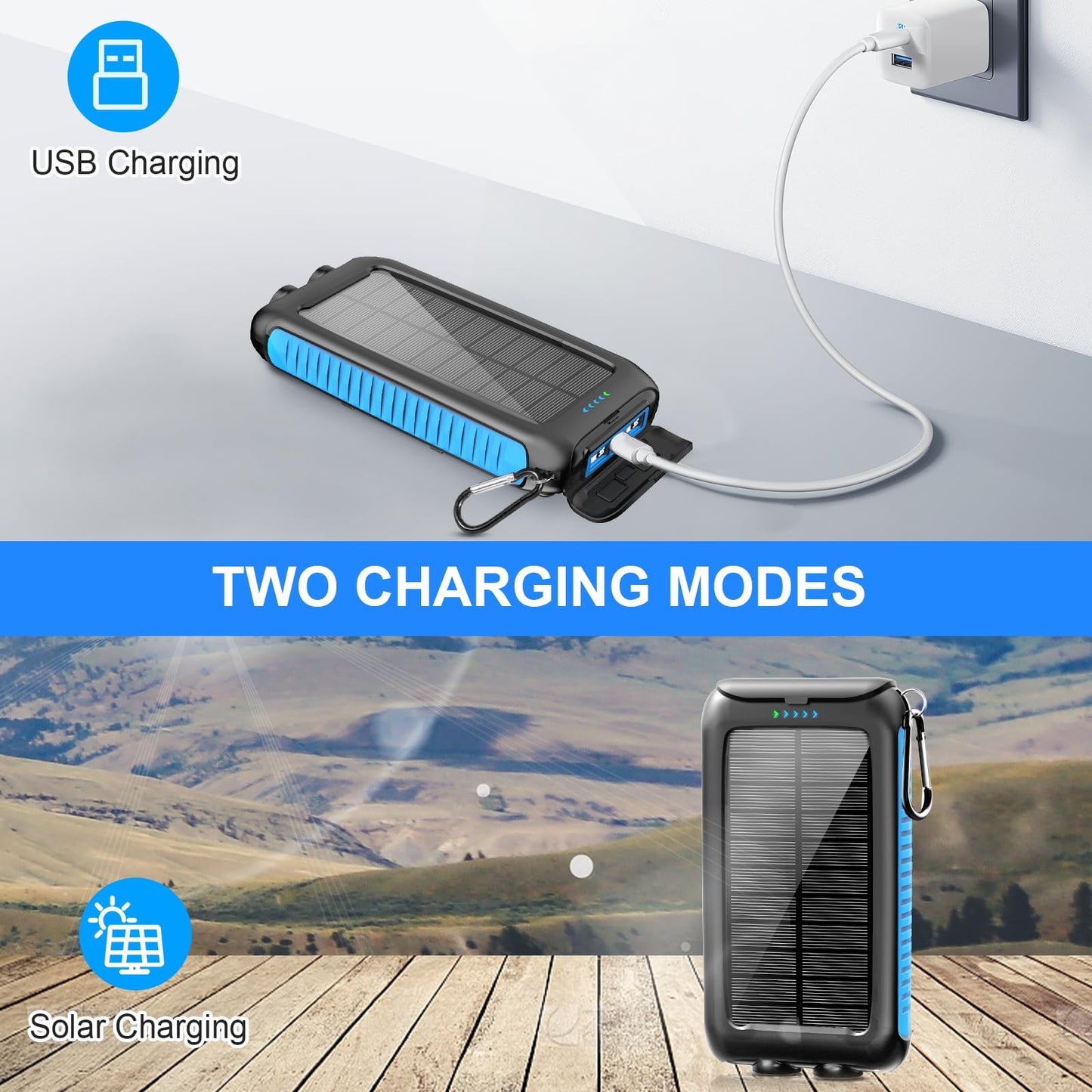 Kepswin Solar-Charger-Power-Bank-49800mAh Portable Solar Phone Charger with LED Flashlight/15W Fast Charge USB C Waterproof External Backup Battery Pack for All Cell Phones & Electronic Devices