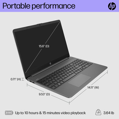 HP 15 inch Laptop, FHD Display, Intel Core i3-1215U, 8 GB RAM, 128 GB SSD, Intel UHD Graphics, Windows 11 Home in S Mode, 15-dy5599nr (2023),Grey