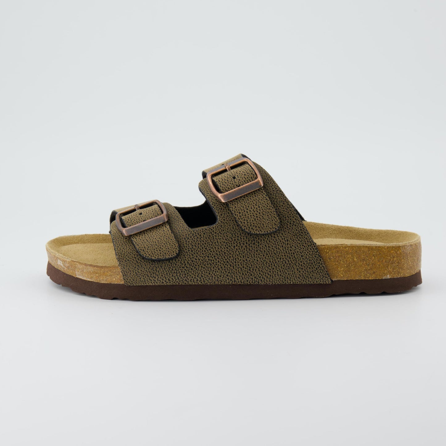 CUSHIONAIRE Lane Cork Footbed Sandals for Women – Comfortable Double Buckle Slip-On with Genuine Suede Footbed & Arch Support Slides for Women Footwear, BROWN 7