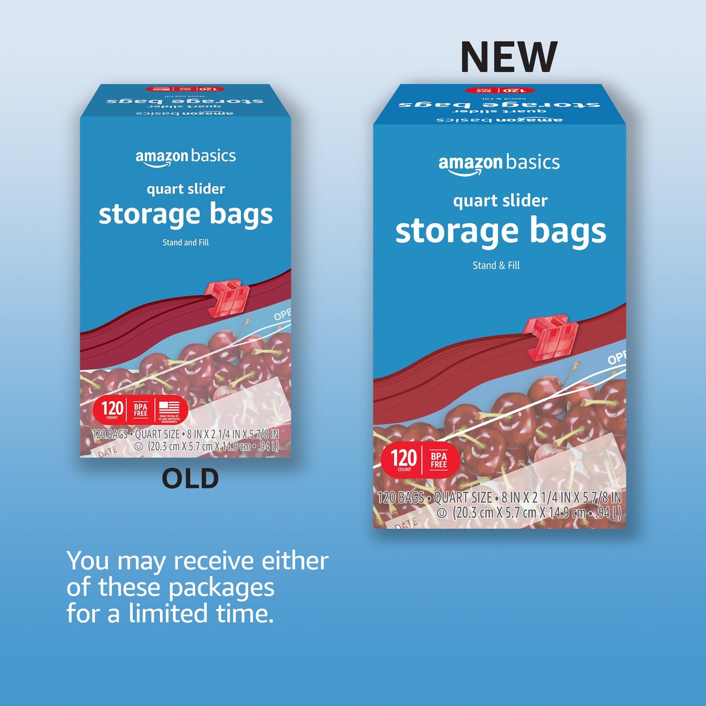 Amazon Basics Slider Quart Food Storage Bags, BPA Free, 120 Count (Previously Solimo)