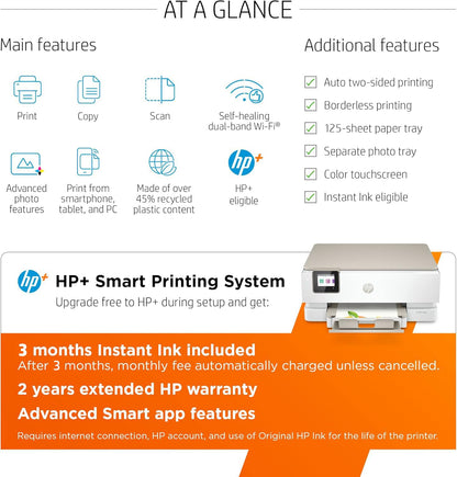 HP ENVY Inspire 7255e Wireless Color Thermal Inkjet Printer, Print, scan, copy, Easy setup,Mobile printing, Best-for-home, 3 month Instant Ink trial included