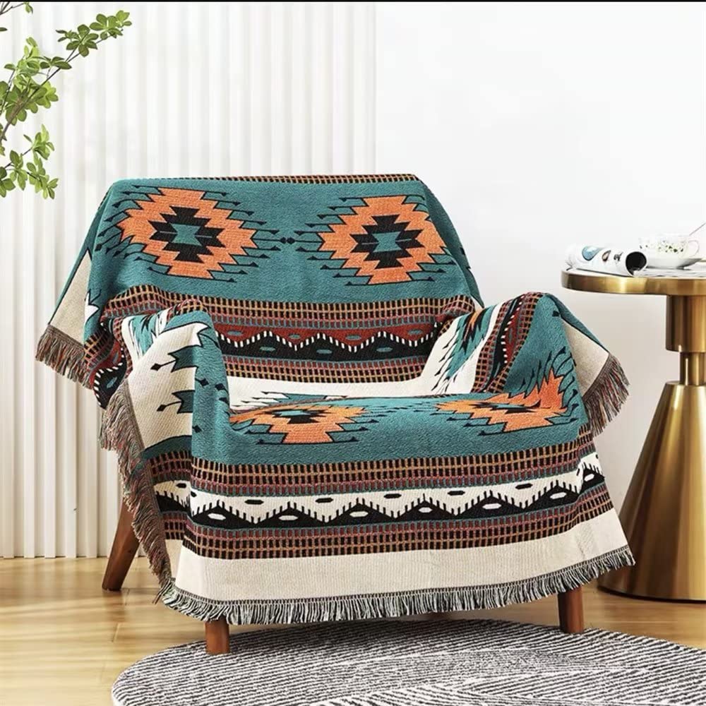 Homesy Boho Throw Blankets Southwestern Bed Throws Cover Reversible Green Aztec Southwest Blanket for Couch Chair Sofa Home Outdoor Beach Car Tent Travel Camping 51"x63"
