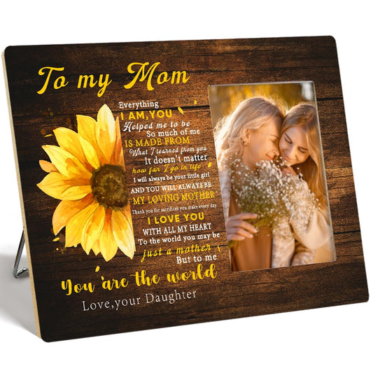 OTINGQD Mom Picture Frame,Mom Gift from Daughter,Birthday Day Gift for Mom from Daughter,You are the World Sign Sunflower Photo Frame Gift for Mom Chirstmas Mother's Day,Great Mom Gift