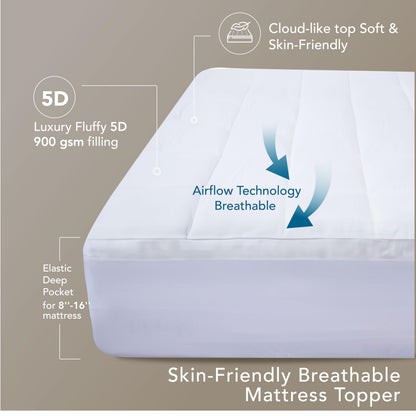 Epitex Cloud Top Twin Size 3 Inch Mattress Topper – Extra Thick and Fluffy Pillow Top for Twin Bed, Breathable, Cooling and Supportive with 8-16'' Deep Pocket Design, Skid-Proof Bottom, White