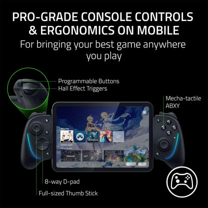 Razer Kishi Ultra Gaming Controller for Android, iPhone 15 & 16 Series, iPad Mini A17 Pro & 6 (USB C): Pro Controls - Ergonomic Grip - Stream PC, Xbox, PS5 Games on Mobile, Phone, Tablet - Chroma RGB