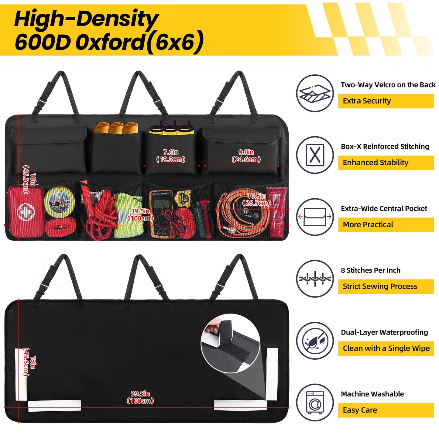 Snuopfy Car Trunk Organizer, Backseat Hanging Organizer with 8 Large Storage Bag Super Capacity -Trunk Organizer for SUV,Truck,Van -Your Space Saving Expert