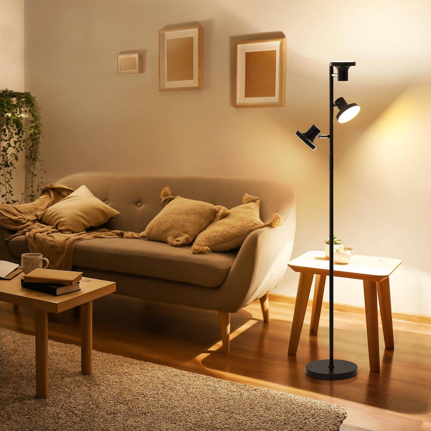 SIBRILLE 36W LED Tree Floor Lamp, Modern Dimmable Standing Lamp with Remote & Touch Control, 4 Color Temperatures, 3 Rotatable LED Light Floor Lamps for Living Room, Bedroom, Office