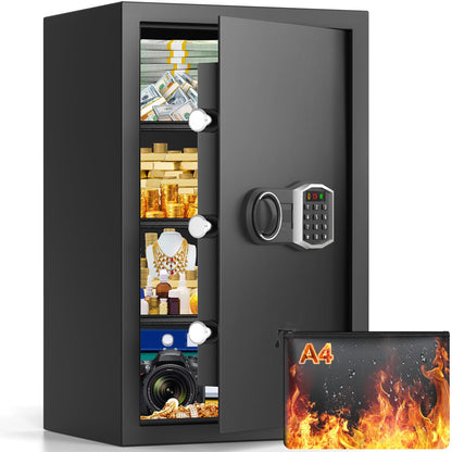 4.5 Cuft Larger Safe Box Fireproof Waterproof, Fireproof Safe with Fireproof Document Bag, Alarm Systerm and Comb Lock, Anti-Theft Safes for Home Ammo Money Document
