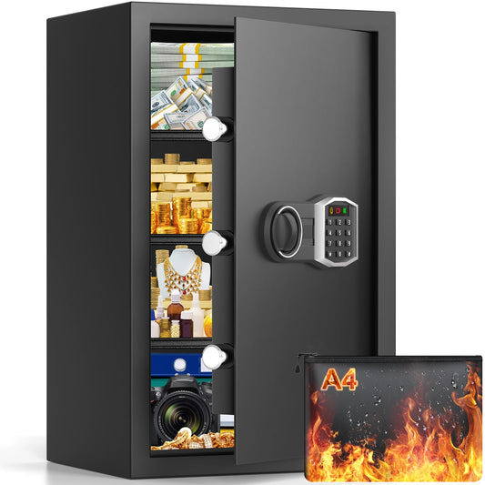 4.5 Cuft Larger Safe Box Fireproof Waterproof, Fireproof Safe with Fireproof Document Bag, Alarm Systerm and Comb Lock, Anti-Theft Safes for Home Ammo Money Document