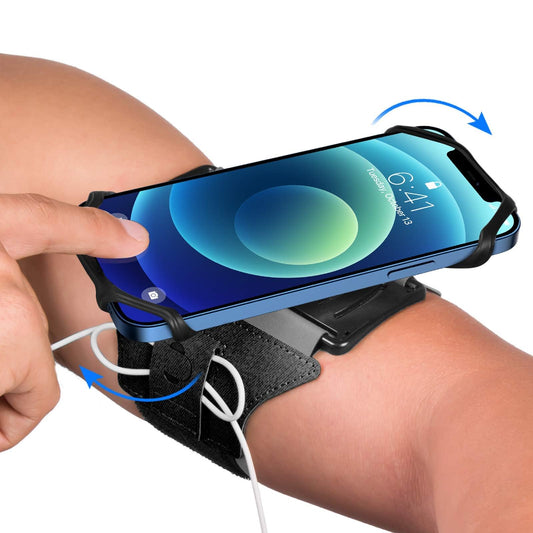 VUP Running Armband 360°Rotatable for iPhone 16/15/14/13/Pro Max/Pro/Mini/12/11/SE/Xs/XR/X/8/7/Plus, Fits All 4-6.7 Inch Smartphones, with Key Holder Phone Armband for Running Hiking Biking (Black)