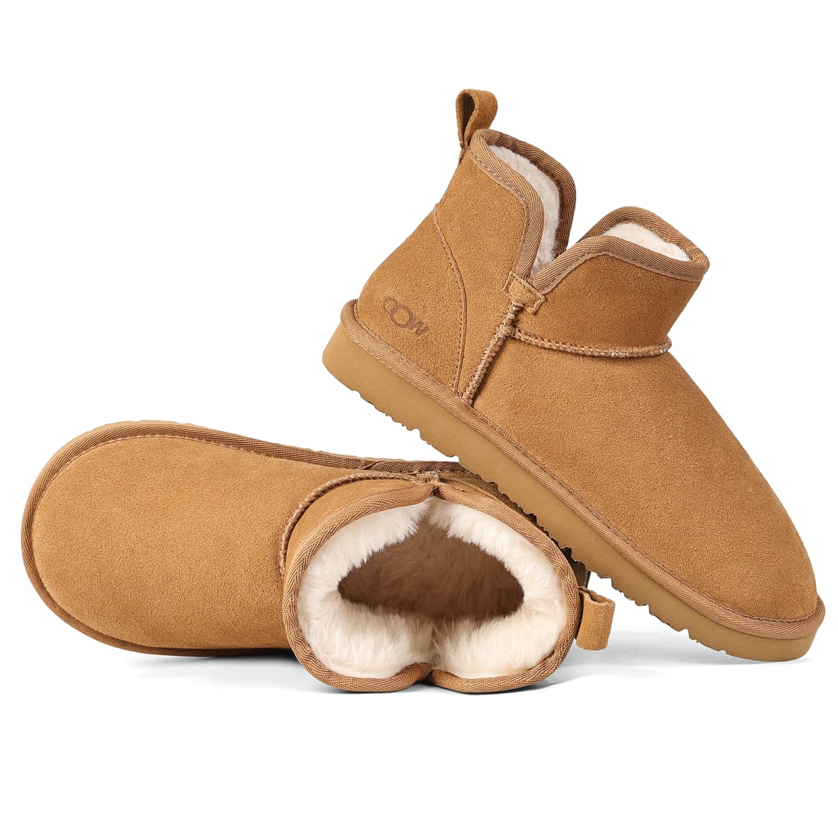 OOW Winter Ankle Genuine Suede Boots for Women Snow Slip On Comfort Short Booties Fall Warm Casual Fuzzy Shoes for Indoor & Outdoor