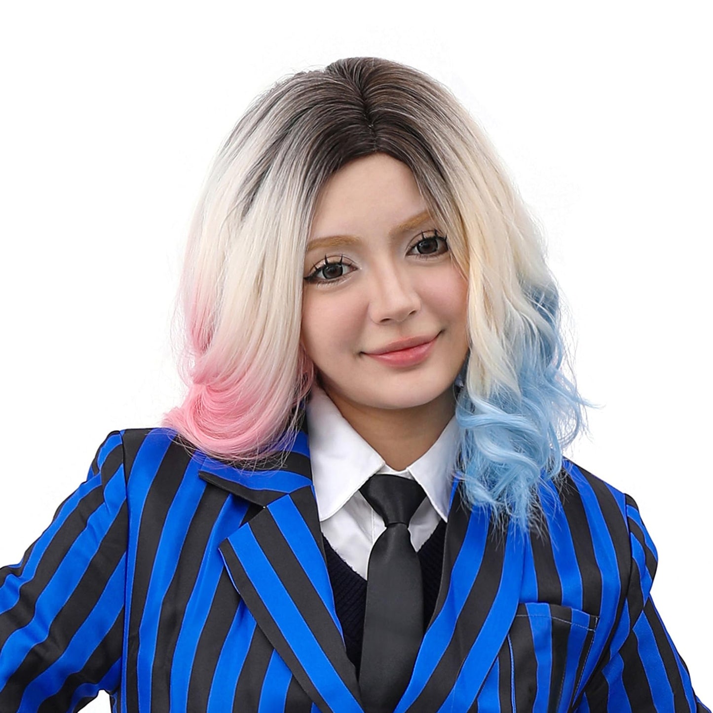 MUPUL Pink And Blue Wig Short Wavy Wig Halloween Costume Wigs For Women