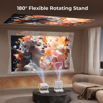 Outdoor-Projector-4K [1200 ANSI/Google TV/Voice Control] Smart Projector with WiFi 6 and Bluetooth, 10,000+ Apps, AI Focus Portable Proyector with Netflix, Sovbio 1080P Audio Movie Home [180° Stand]