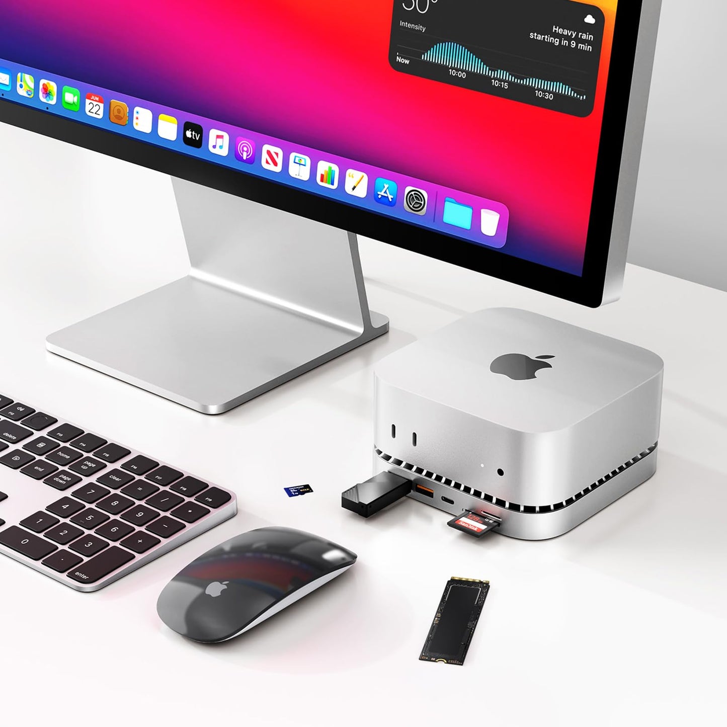 Mac mini M4 Dock, Aluminum Stand and HDMI Hub for Mac mini M4 and M4 Pro 2024 with M.2 NVMe/SATA SSD Enclosure, 4K60Hz HDMI,10G USB A/C, 5G USB A*2, USB-C Charge, SD/TF, Audio